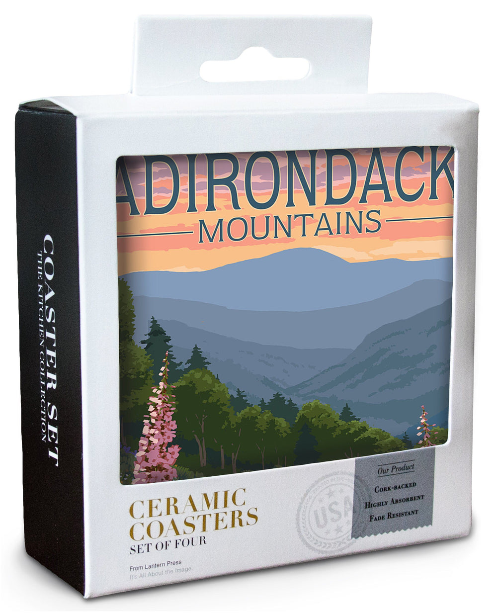 Adirondack Mountains, New York, Bears & Spring Flowers, Lantern Press Artwork, Coaster Set Coasters Lantern Press 
