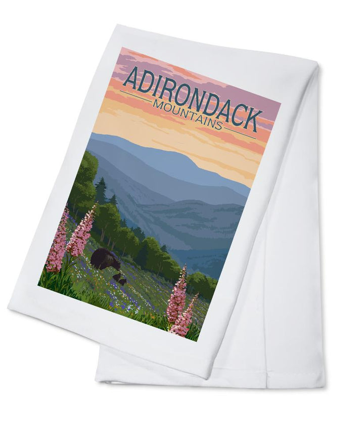 Adirondack Mountains, New York, Bears & Spring Flowers, Lantern Press Artwork, Towels and Aprons Kitchen Lantern Press 