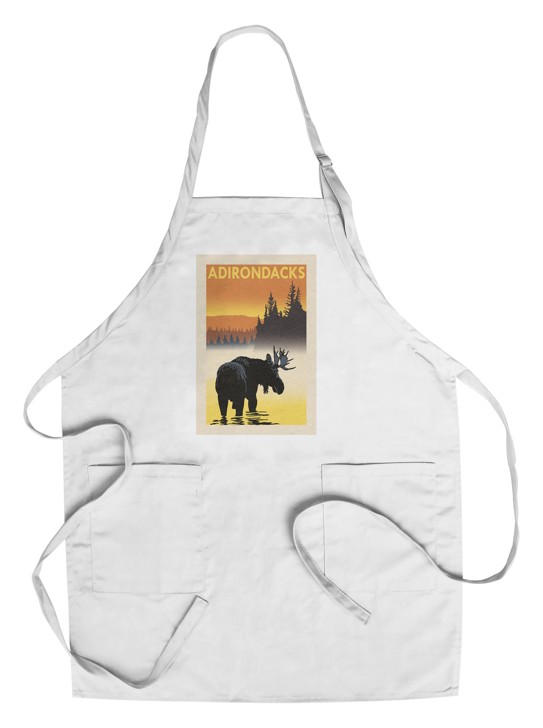 Adirondacks, New York, Moose at Dawn, Lantern Press Artwork, Towels and Aprons Kitchen Lantern Press Chef's Apron 