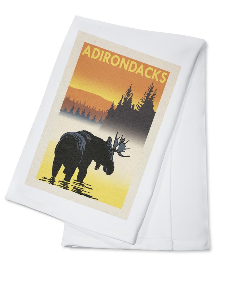 Adirondacks, New York, Moose at Dawn, Lantern Press Artwork, Towels and Aprons Kitchen Lantern Press Cotton Towel 