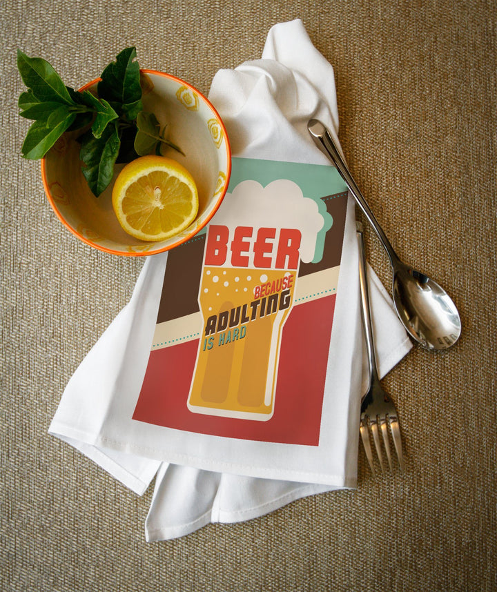 Adulting is Hard, Beer Sentiment, Vector, Contour, Lantern Press Artwork, Towels and Aprons Kitchen Lantern Press 