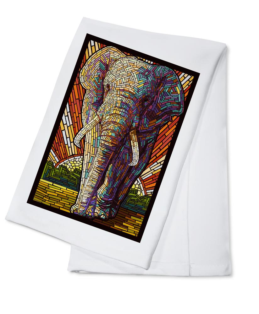 African Elephant, Paper Mosaic, Lantern Press Artwork, Towels and Aprons Kitchen Lantern Press Cotton Towel 