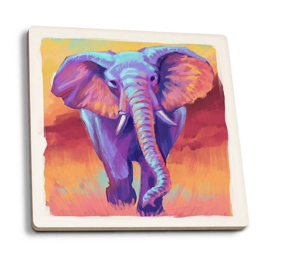 African Elephant, Vivid, Lantern Press Artwork, Coaster Set Coasters Lantern Press 