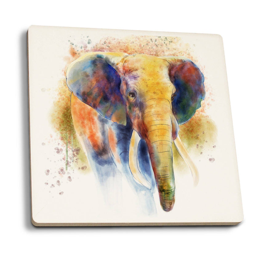 African Elephant, Watercolor, Lantern Press Artwork, Coaster Set Coasters Lantern Press 