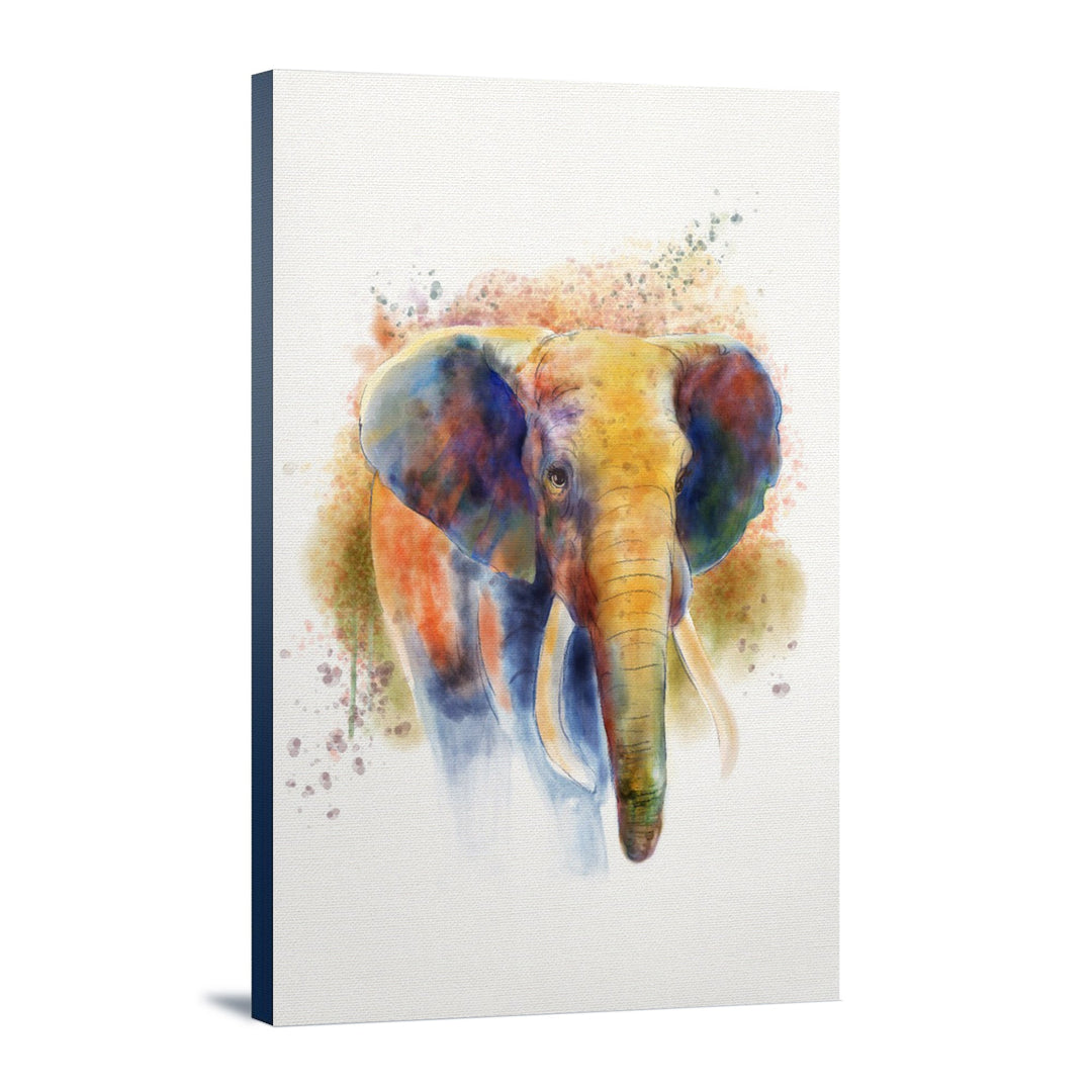African Elephant, Watercolor, Lantern Press Artwork, Stretched Canvas Canvas Lantern Press 12x18 Stretched Canvas 