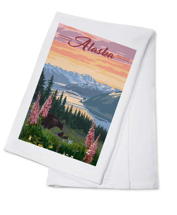 Alaska, Bear & Spring Flowers, Cruise Ship, Lantern Press Artwork, Towels and Aprons Kitchen Lantern Press 