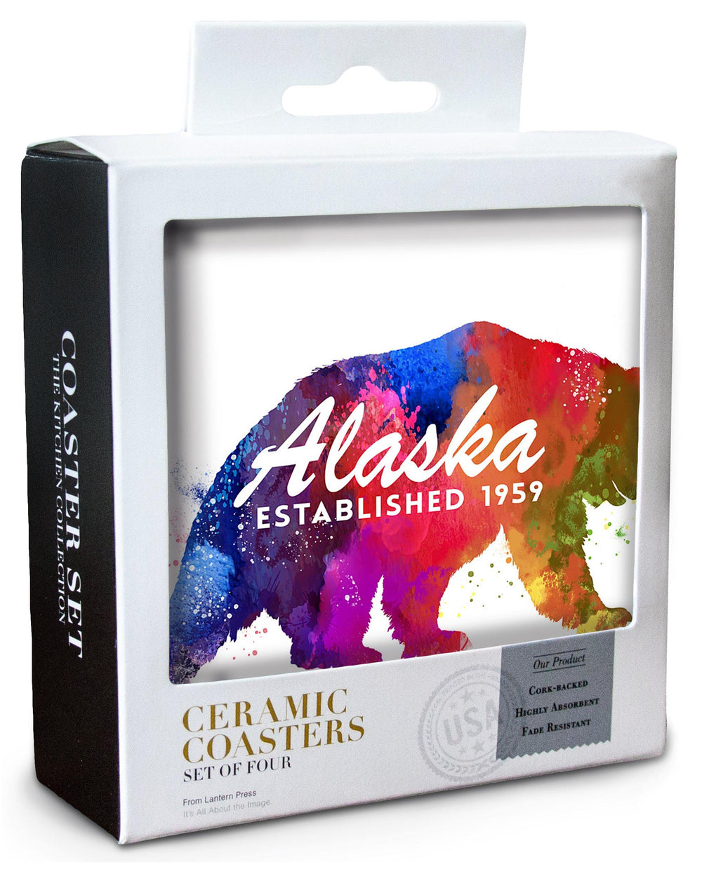 Alaska, Bear, Vibrant Watercolor, Est, Lantern Press Artwork, Coaster Set Coasters Lantern Press 