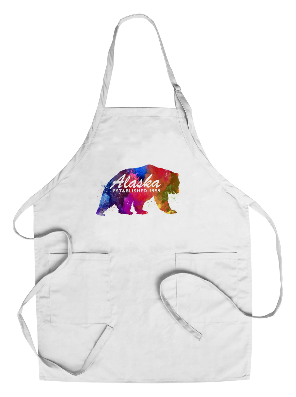 Alaska, Bear, Vibrant Watercolor, Est, Lantern Press Artwork, Towels and Aprons Kitchen Lantern Press Chef's Apron 