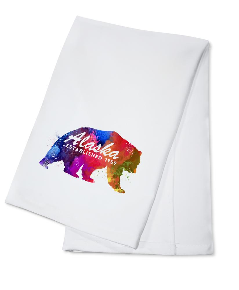 Alaska, Bear, Vibrant Watercolor, Est, Lantern Press Artwork, Towels and Aprons Kitchen Lantern Press Cotton Towel 