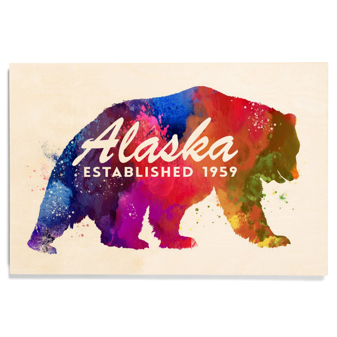 Alaska, Bear, Vibrant Watercolor, Est, Lantern Press Artwork, Wood Signs and Postcards Wood Lantern Press 