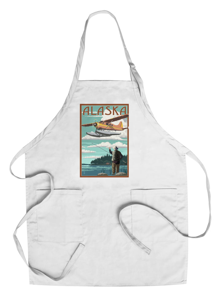 Alaska, Float Plane & Fisherman, Lantern Press Artwork, Towels and Aprons Kitchen Lantern Press Chef's Apron 