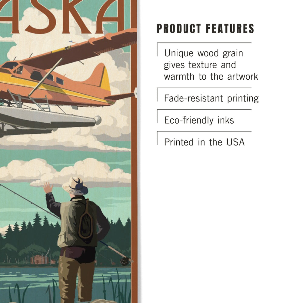Alaska, Float Plane & Fisherman, Lantern Press Artwork, Wood Signs and Postcards Wood Lantern Press 