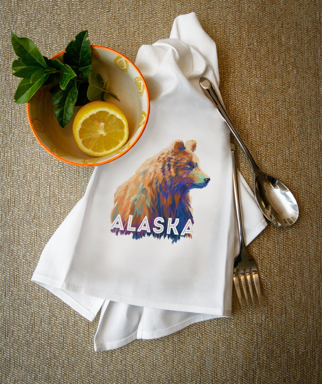Alaska, Grizzly Bear, Vivid Watercolor, Contour, Lantern Press Artwork, Towels and Aprons Kitchen Lantern Press 