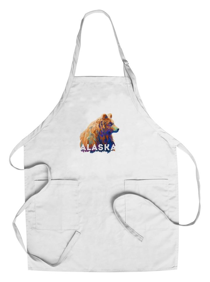 Alaska, Grizzly Bear, Vivid Watercolor, Contour, Lantern Press Artwork, Towels and Aprons Kitchen Lantern Press Chef's Apron 