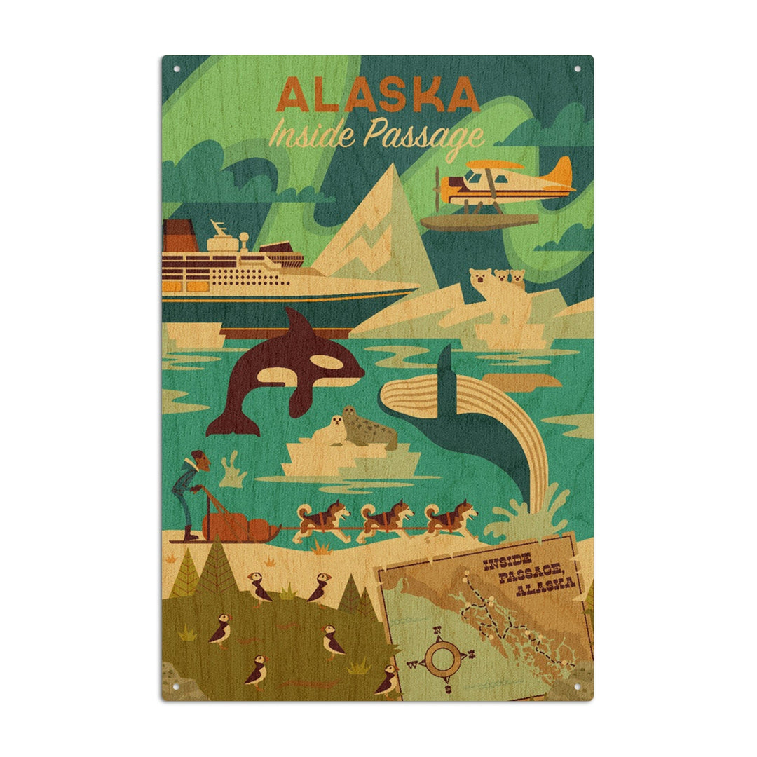 Alaska, Inside Passage, Geometric, Lantern Press Artwork, Wood Signs and Postcards Wood Lantern Press 10 x 15 Wood Sign 