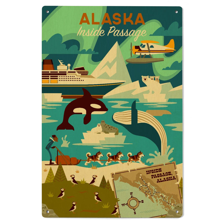 Alaska, Inside Passage, Geometric, Lantern Press Artwork, Wood Signs and Postcards Wood Lantern Press 