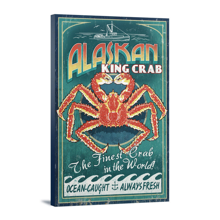 Alaska King Crab Vintage Sign, Lantern Press Artwork, Stretched Canvas Canvas Lantern Press 12x18 Stretched Canvas 