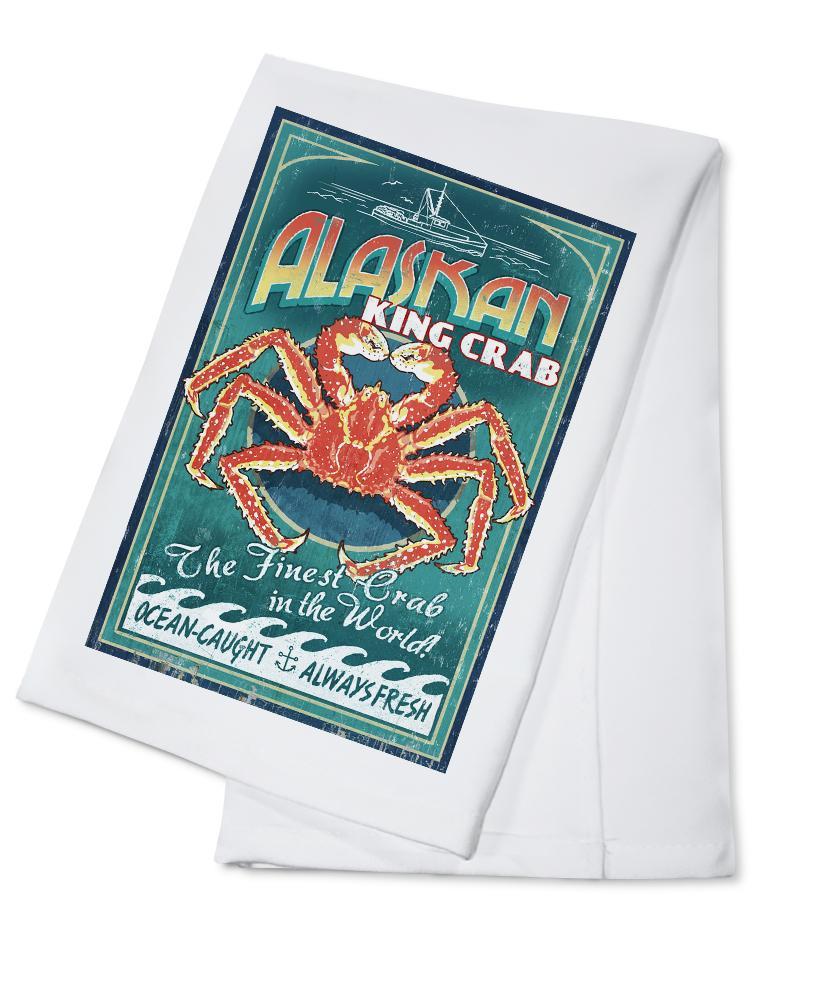 Alaska King Crab Vintage Sign, Lantern Press Artwork, Towels and Aprons Kitchen Lantern Press 