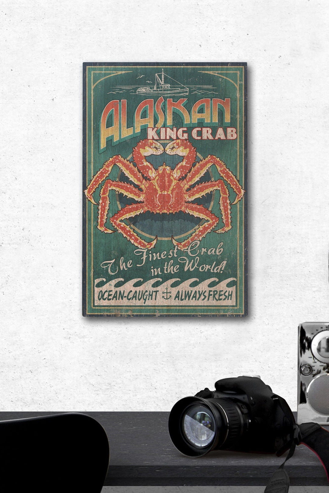 Alaska King Crab Vintage Sign, Lantern Press Artwork, Wood Signs and Postcards Wood Lantern Press 12 x 18 Wood Gallery Print 