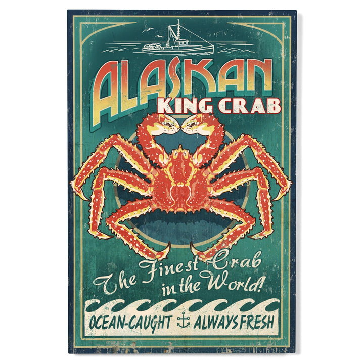 Alaska King Crab Vintage Sign, Lantern Press Artwork, Wood Signs and Postcards Wood Lantern Press 
