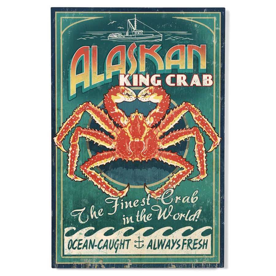 Alaska King Crab Vintage Sign, Lantern Press Artwork, Wood Signs and Postcards Wood Lantern Press 