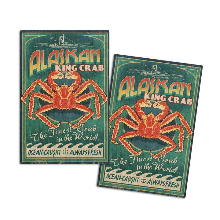 Alaska King Crab Vintage Sign, Lantern Press Artwork, Wood Signs and Postcards Wood Lantern Press 4x6 Wood Postcard Set 