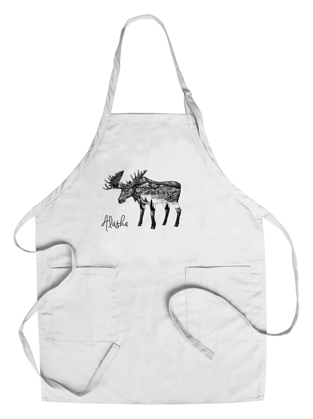 Alaska, Moose & Mountains, Double Exposure, Lantern Press Artwork, Towels and Aprons Kitchen Lantern Press Chef's Apron 