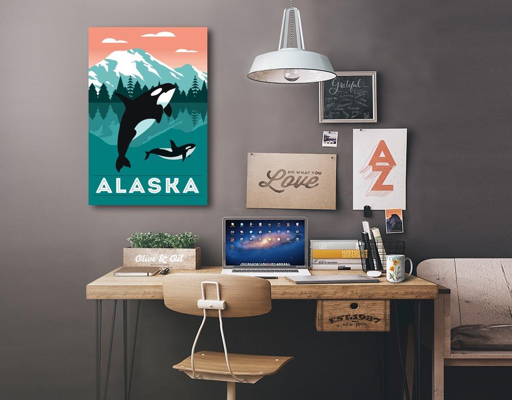 Alaska, Orca Whale & Calf, Lantern Press Artwork, Stretched Canvas Canvas Lantern Press 