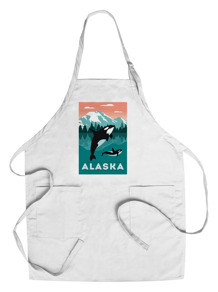 Alaska, Orca Whale & Calf, Lantern Press Artwork, Towels and Aprons Kitchen Lantern Press Chef's Apron 