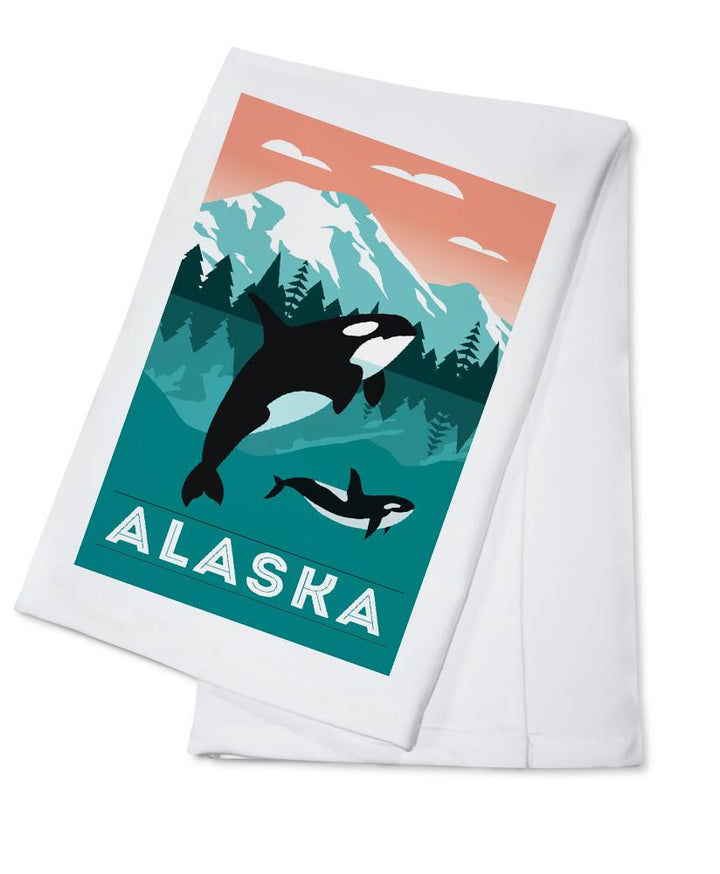 Alaska, Orca Whale & Calf, Lantern Press Artwork, Towels and Aprons Kitchen Lantern Press Cotton Towel 