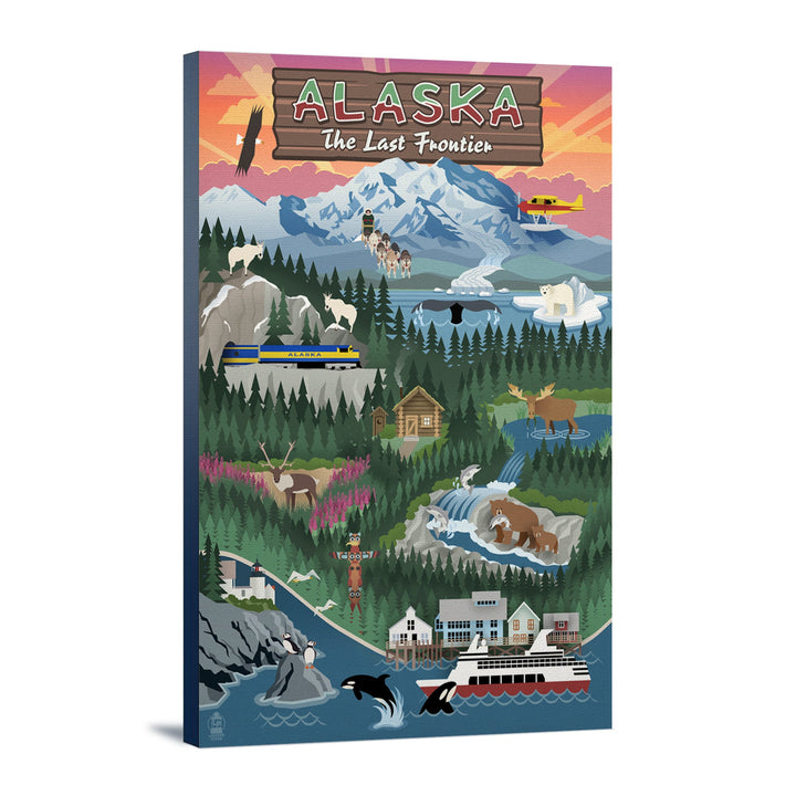 Alaska, Retro Scenes, Lantern Press Poster, Stretched Canvas Canvas Lantern Press 12x18 Stretched Canvas 