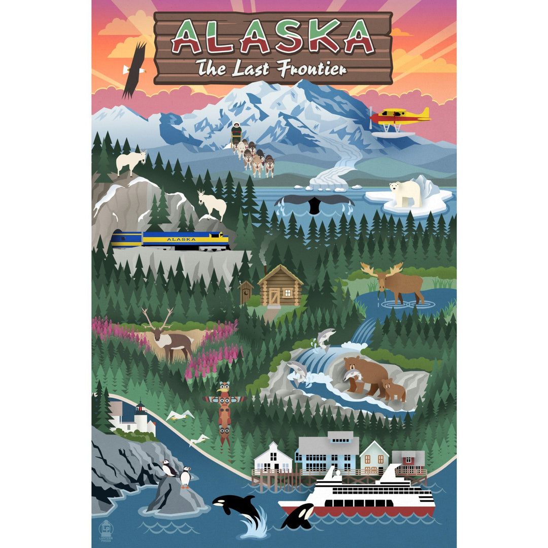 Alaska, Retro Scenes, Lantern Press Poster, Stretched Canvas Canvas Lantern Press 