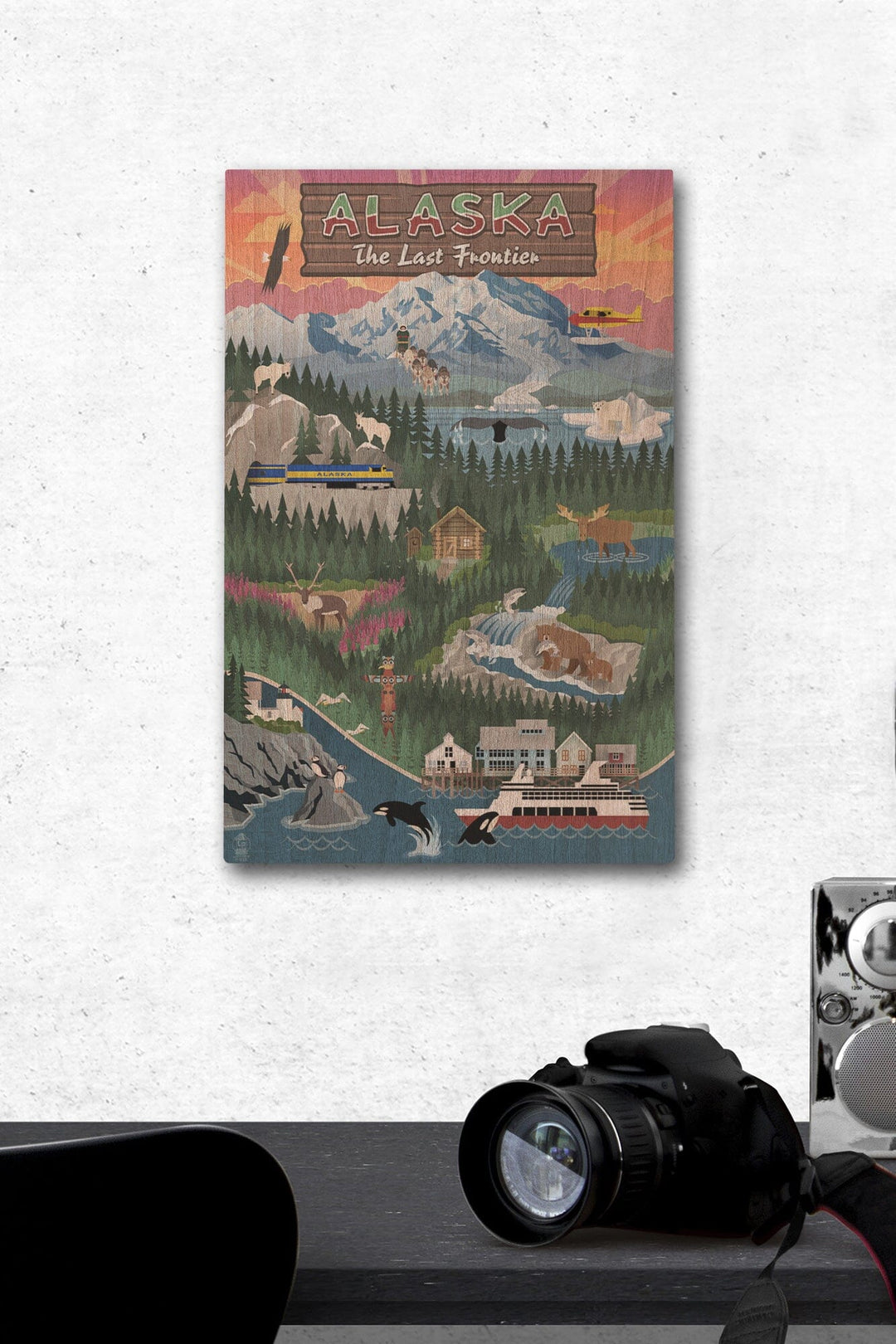 Alaska, Retro Scenes, Lantern Press Poster, Wood Signs and Postcards Wood Lantern Press 12 x 18 Wood Gallery Print 