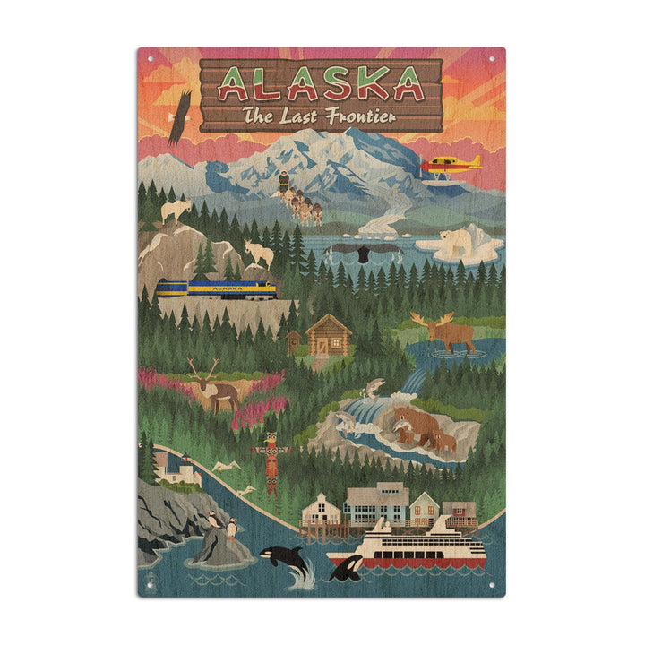Alaska, Retro Scenes, Lantern Press Poster, Wood Signs and Postcards Wood Lantern Press 6x9 Wood Sign 