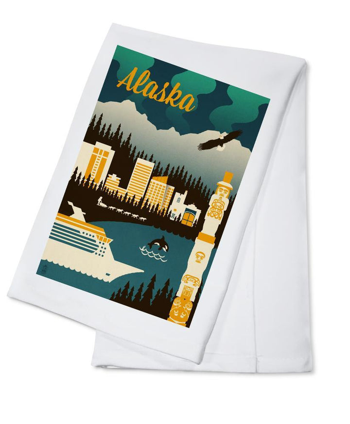 Alaska, Retro Skyline, Lantern Press Artwork, Towels and Aprons Kitchen Lantern Press 