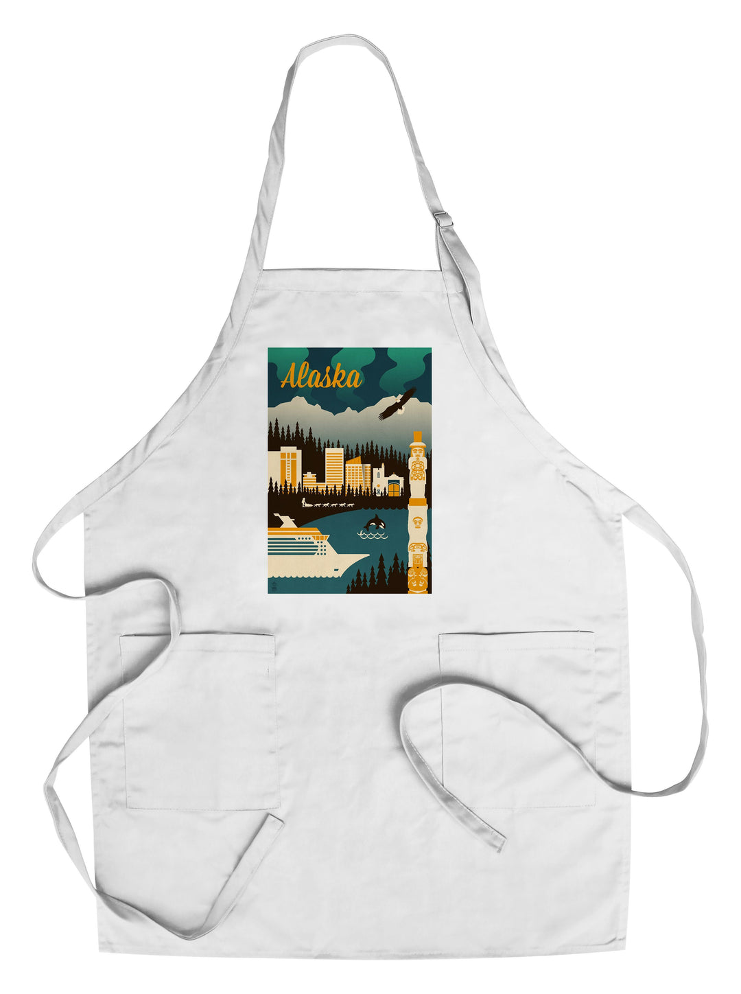 Alaska, Retro Skyline, Lantern Press Artwork, Towels and Aprons Kitchen Lantern Press Chef's Apron 