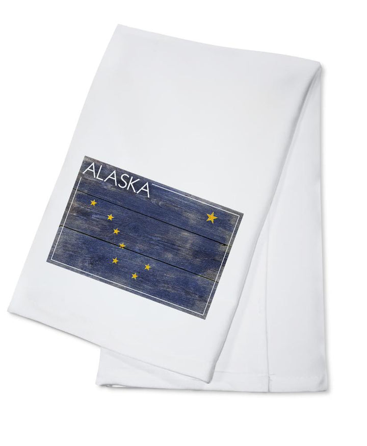 Alaska, Rustic State Flag, Lantern Press Artwork, Towels and Aprons Kitchen Lantern Press Cotton Towel 