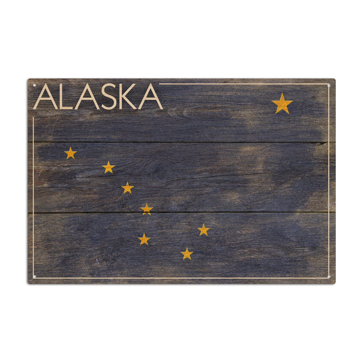 Alaska, Rustic State Flag, Lantern Press Artwork, Wood Signs and Postcards Wood Lantern Press 10 x 15 Wood Sign 