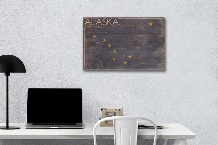 Alaska, Rustic State Flag, Lantern Press Artwork, Wood Signs and Postcards Wood Lantern Press 12 x 18 Wood Gallery Print 