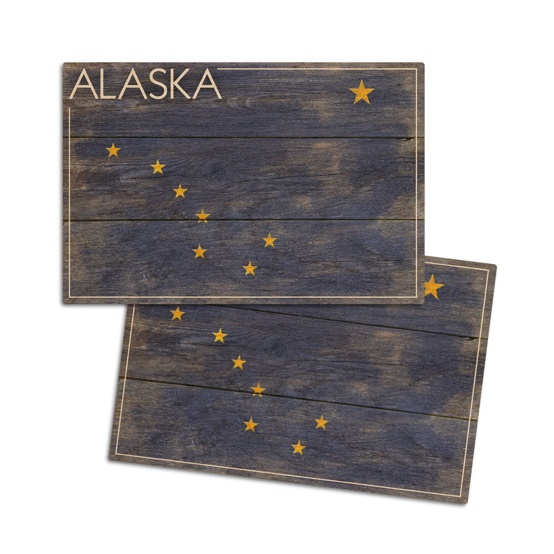 Alaska, Rustic State Flag, Lantern Press Artwork, Wood Signs and Postcards Wood Lantern Press 4x6 Wood Postcard Set 