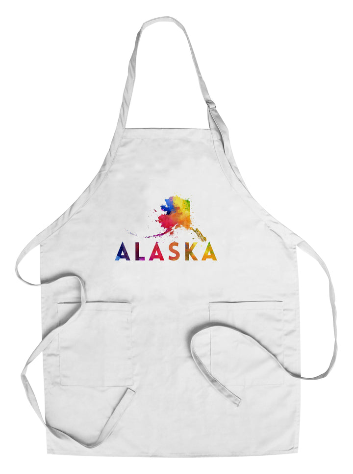 Alaska, State, Vibrant Watercolor, Lantern Press Artwork, Towels and Aprons Kitchen Lantern Press Chef's Apron 