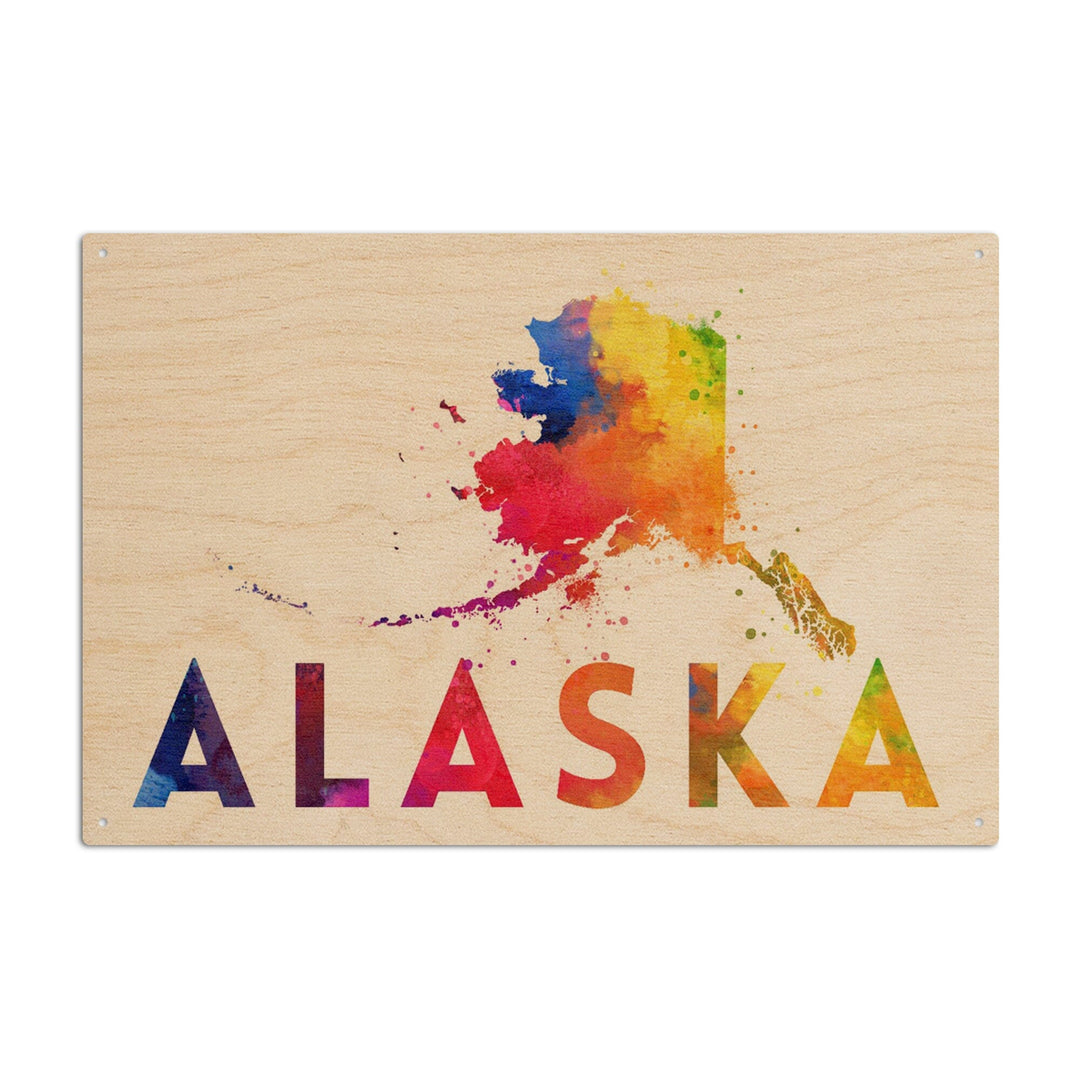 Alaska, State, Vibrant Watercolor, Lantern Press Artwork, Wood Signs and Postcards Wood Lantern Press 10 x 15 Wood Sign 
