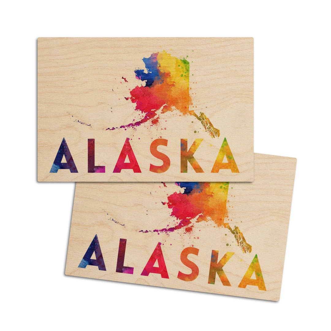 Alaska, State, Vibrant Watercolor, Lantern Press Artwork, Wood Signs and Postcards Wood Lantern Press 4x6 Wood Postcard Set 