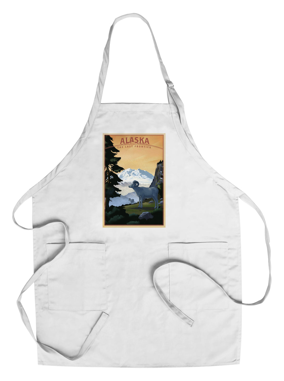 Alaska, The Last Frontier, Dall Sheep & Mountain, Lithograph, Lantern Press Artwork, Towels and Aprons Kitchen Lantern Press Chef's Apron 