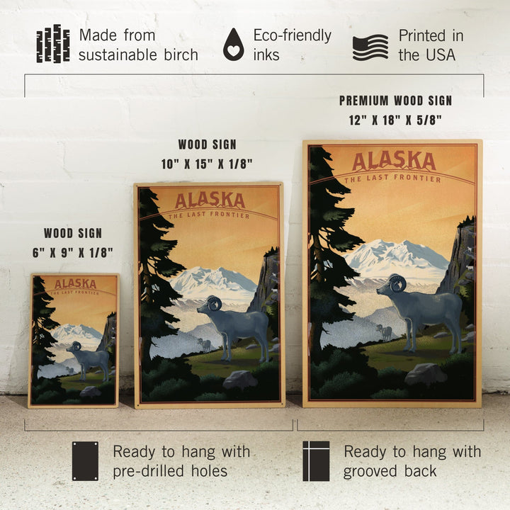 Alaska, The Last Frontier, Dall Sheep & Mountain, Lithograph, Lantern Press Artwork, Wood Signs and Postcards Wood Lantern Press 