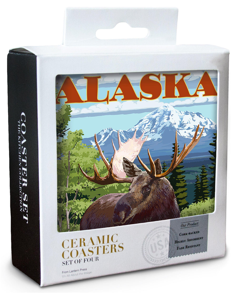 Alaska, The Last Frontier, Moose, Lantern Press Artwork, Coaster Set Coasters Lantern Press 