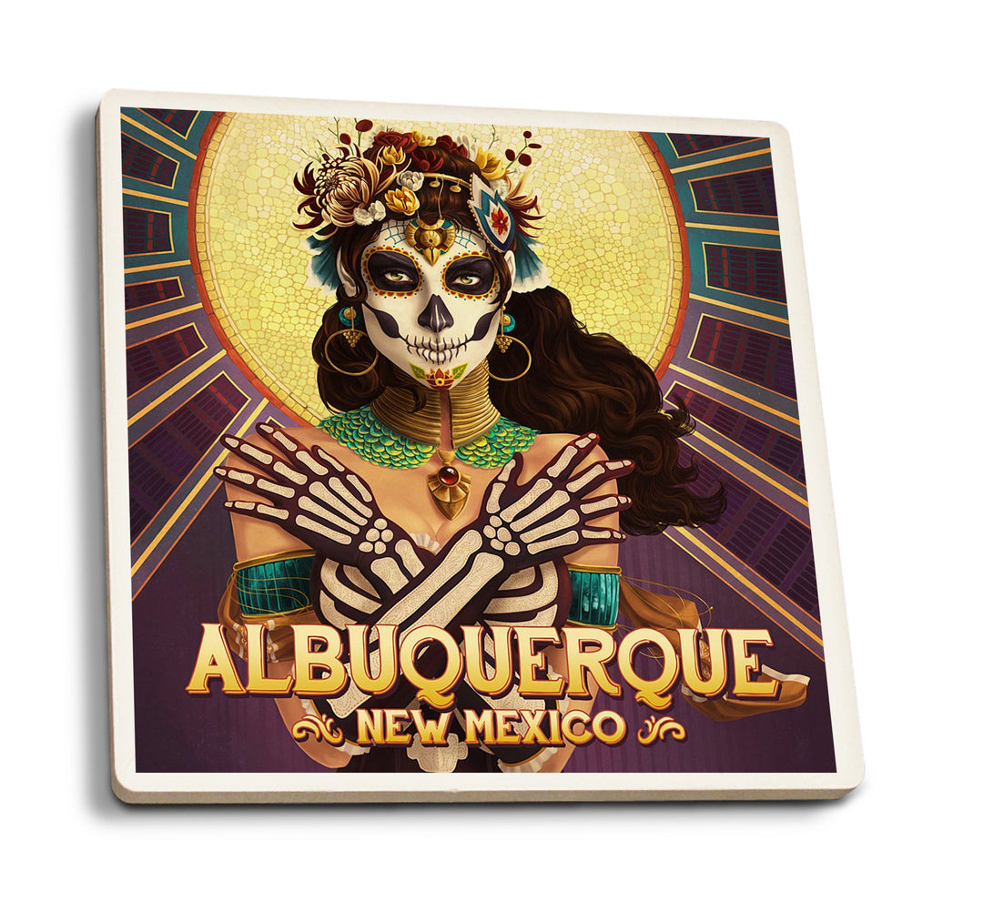 Albuquerque, New Mexico, Day of the Dead, Crossbones, Lantern Press Artwork, Coaster Set Coasters Lantern Press 