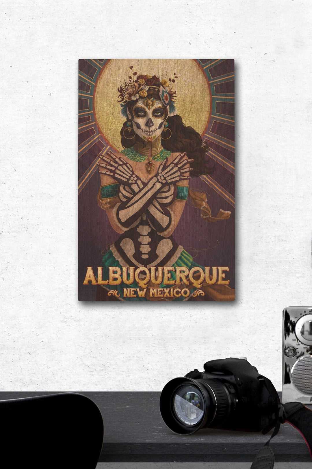Albuquerque, New Mexico, Day of the Dead, Crossbones, Lantern Press Artwork, Wood Signs and Postcards Wood Lantern Press 12 x 18 Wood Gallery Print 