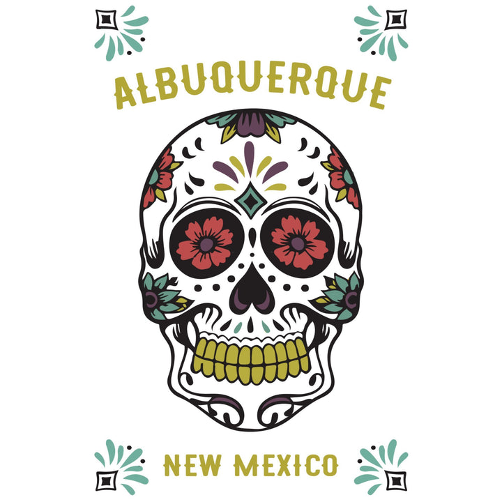 Albuquerque, New Mexico, Day of the Dead, Sugar Skull (White & Magenta), Lantern Press Artwork, Stretched Canvas Canvas Lantern Press 