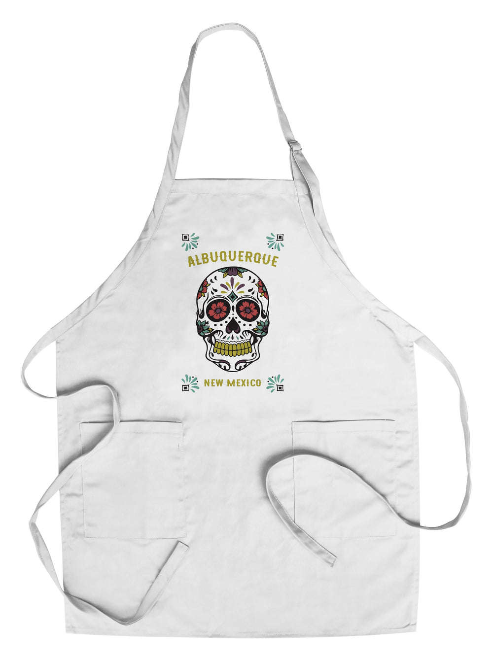 Albuquerque, New Mexico, Day of the Dead, Sugar Skull (White & Magenta), Lantern Press Artwork, Towels and Aprons Kitchen Lantern Press Chef's Apron 